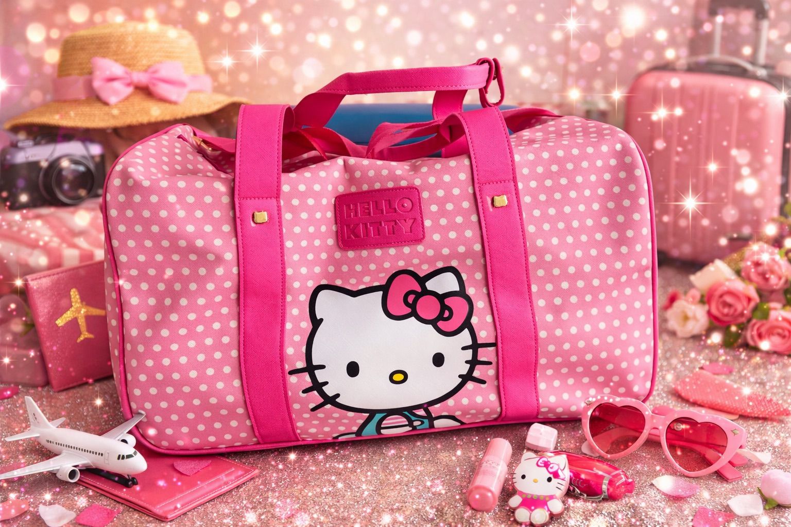 Maleta de viaje Hello Kitty rígida 22″ rosa claro con ruedas giratorias