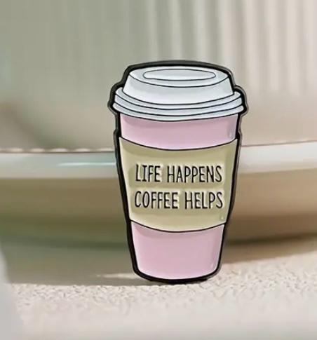 Pack de 3 pines para ropa o bolso: 2 con libros y taza + 1 de café - Imagen 3